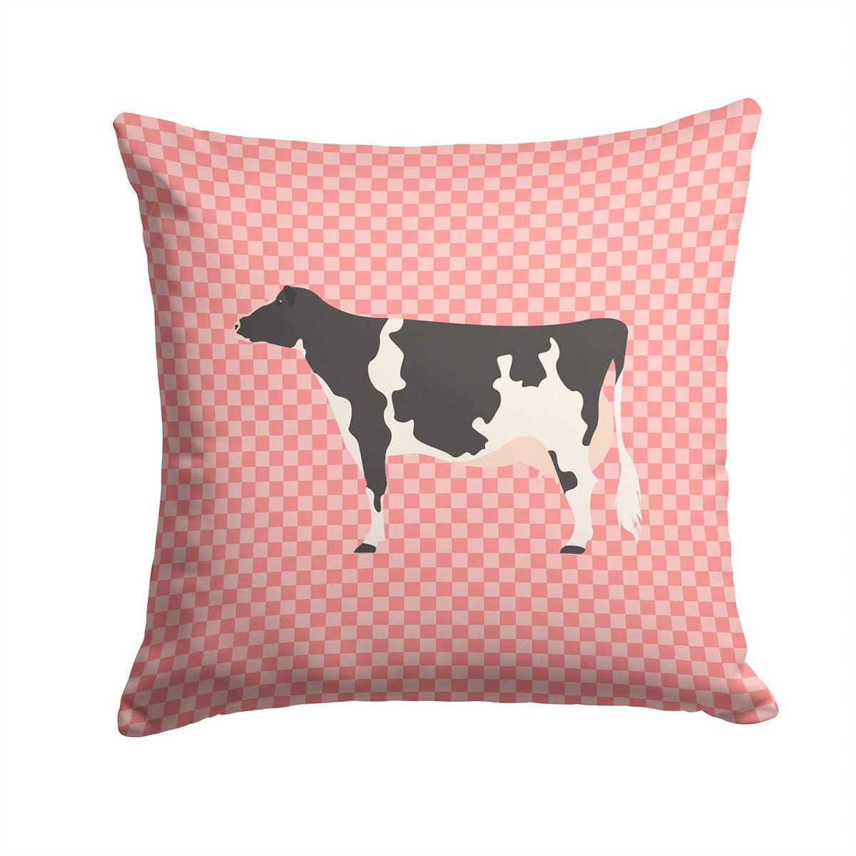 Holstein Cow Pink Check Decorative Throw Pillow 14x14 Indoor Outdoor Accent Cushion, Fabric Cover with Insert for Sofa, Bed, Porch & Living Room