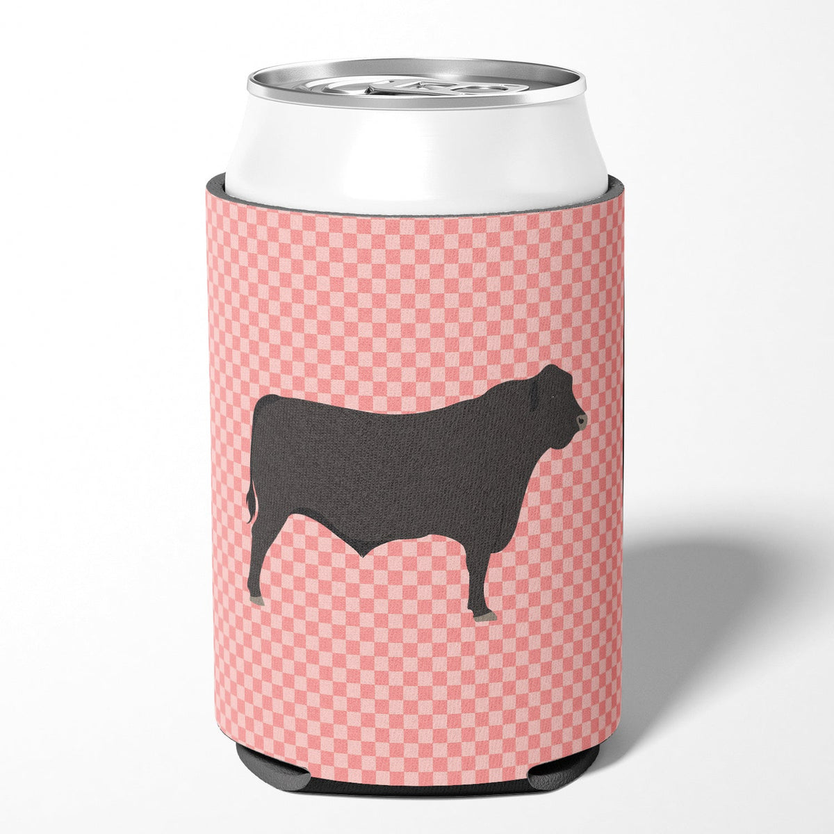Black Angus Cow Pink Check Can or Bottle Hugger Cooler Sleeve for Standard 12 oz Cans, Insulated Foam Beer & Soda Can Hugger Reusable