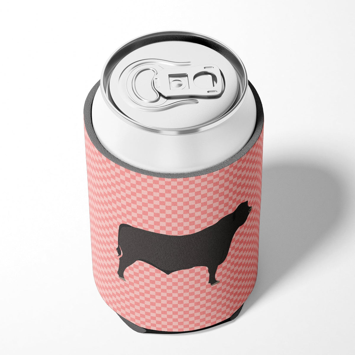 Black Angus Cow Pink Check Can or Bottle Hugger Cooler Sleeve for Standard 12 oz Cans, Insulated Foam Beer & Soda Can Hugger Reusable