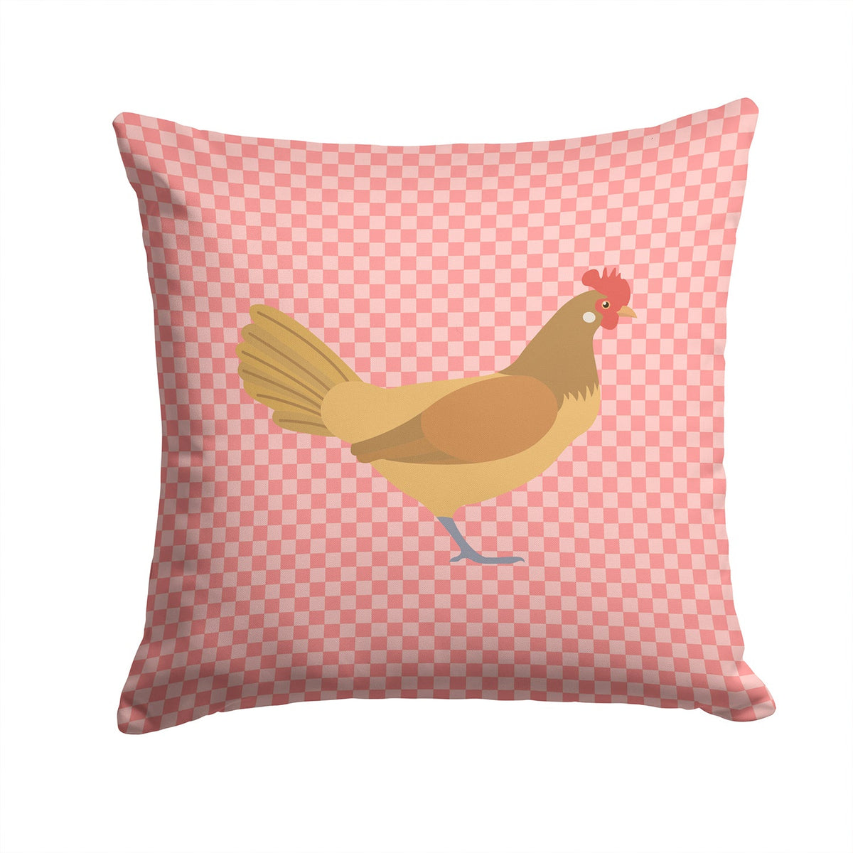 Frisian Friesian Chicken Pink Check Decorative Throw Pillow 14x14 Indoor Outdoor Accent Cushion, Fabric Cover with Insert for Sofa, Bed, Porch & Living Room