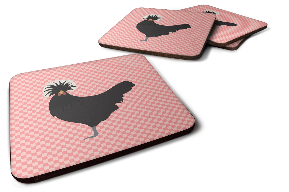 Polish Poland Chicken Pink Check Foam Coasters Set of 4 Cup Coasters for Indoor Outdoor, Tabletop Protection, Anti Slip, Mouse pad Material