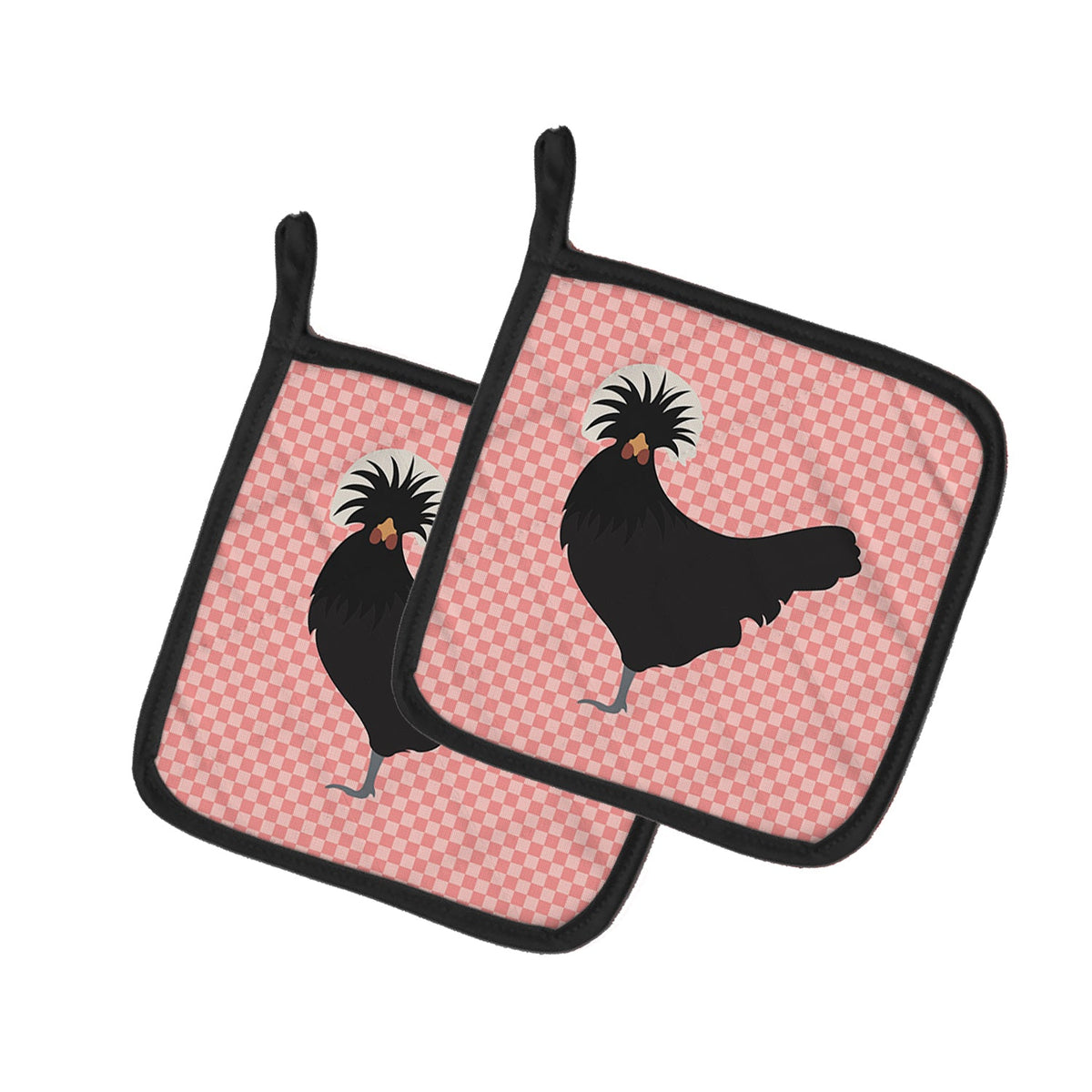 Polish Poland Chicken Pink Check Pot Holder Set of 2 Heat Resistant Quilted Hot Pads 7.5 x 7.5 Inch, Insulated Kitchen Trivets for Cooking & Baking