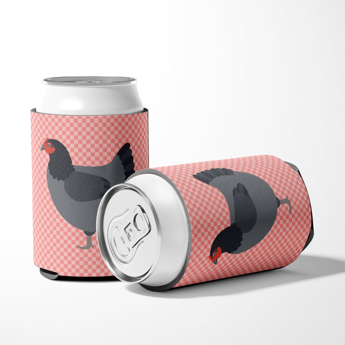Jersey Giant Chicken Pink Check Can or Bottle Hugger Cooler Sleeve for Standard 12 oz Cans, Insulated Foam Beer & Soda Can Hugger Reusable