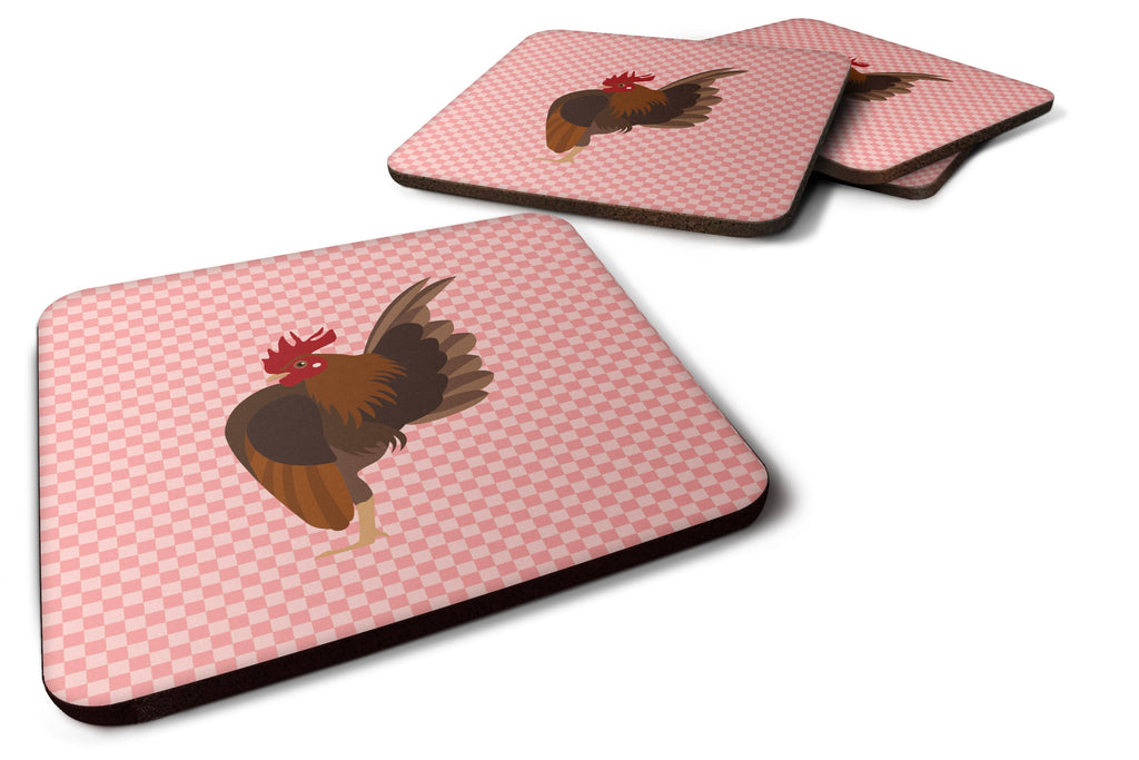 Malaysian Serama Chicken Pink Check Foam Coasters Set of 4 Cup Coasters for Indoor Outdoor, Tabletop Protection, Anti Slip, Mouse pad Material