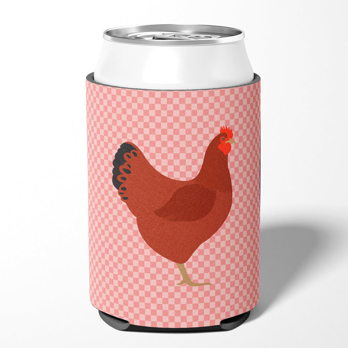 New Hampshire Red Chicken Pink Check Can or Bottle Hugger Cooler Sleeve for Standard 12 oz Cans, Insulated Foam Beer & Soda Can Hugger Reusable