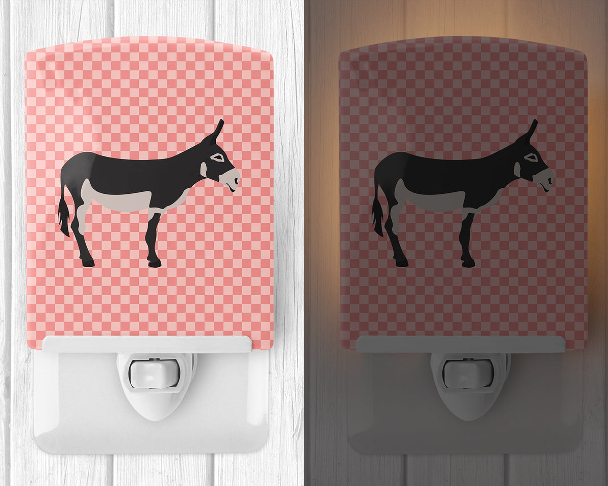 American Mammoth Jack Donkey Pink Check Ceramic Night Light Compact, UL-Certified, Ideal for Bedroom, Bathroom, Nursery, Hallway, Kitchen, 6x4x3, Multicolor