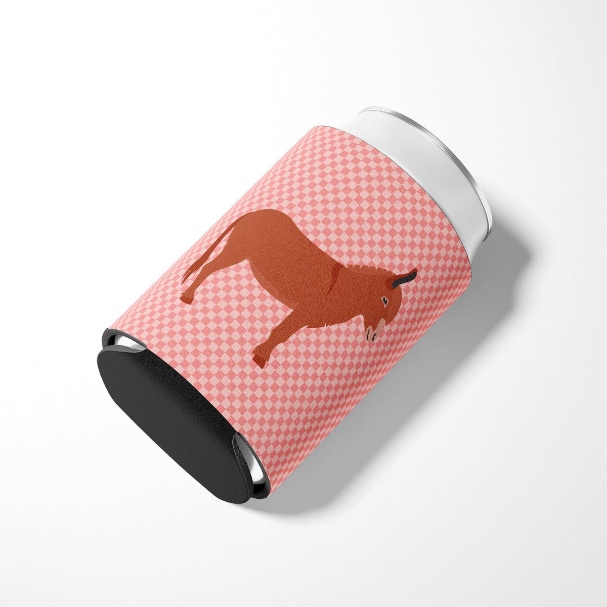 Irish Donkey Pink Check Can or Bottle Hugger Cooler Sleeve for Standard 12 oz Cans, Insulated Foam Beer & Soda Can Hugger Reusable