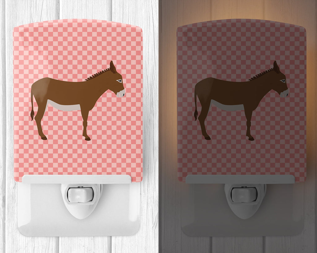 Cotentin Donkey Pink Check Ceramic Night Light Compact, UL-Certified, Ideal for Bedroom, Bathroom, Nursery, Hallway, Kitchen, 6x4x3, Multicolor