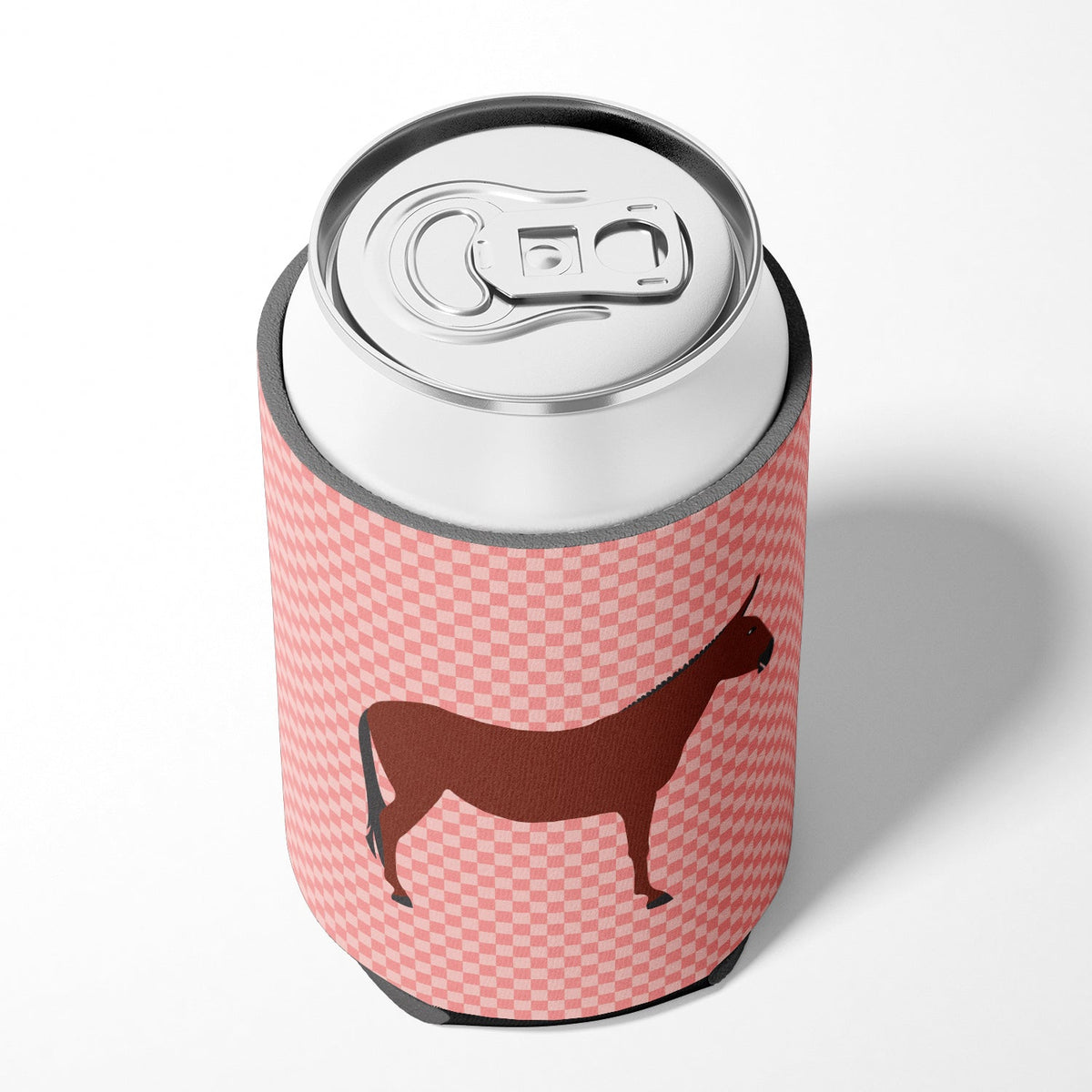 Hinny Horse Donkey Pink Check Can or Bottle Hugger Cooler Sleeve for Standard 12 oz Cans, Insulated Foam Beer & Soda Can Hugger Reusable