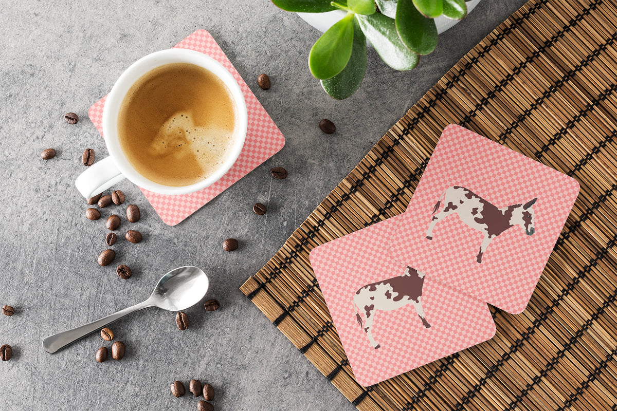 American Spotted Donkey Pink Check Foam Coasters Set of 4 Cup Coasters for Indoor Outdoor, Tabletop Protection, Anti Slip, Mouse pad Material