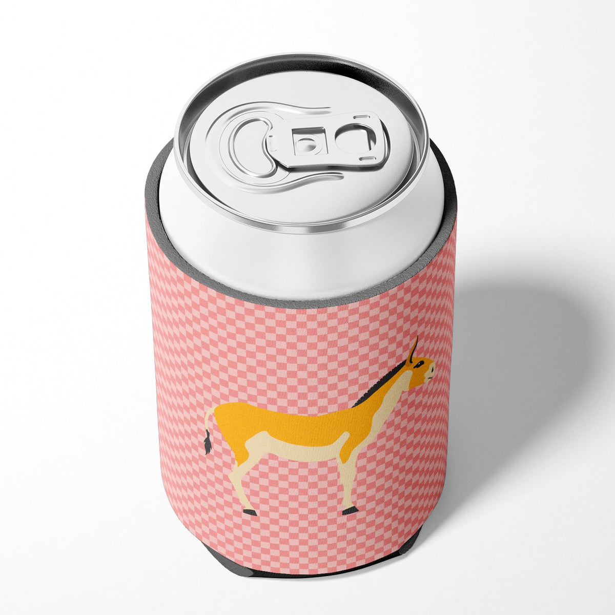Turkmenian Kulan Donkey Pink Check Can or Bottle Hugger Cooler Sleeve for Standard 12 oz Cans, Insulated Foam Beer & Soda Can Hugger Reusable