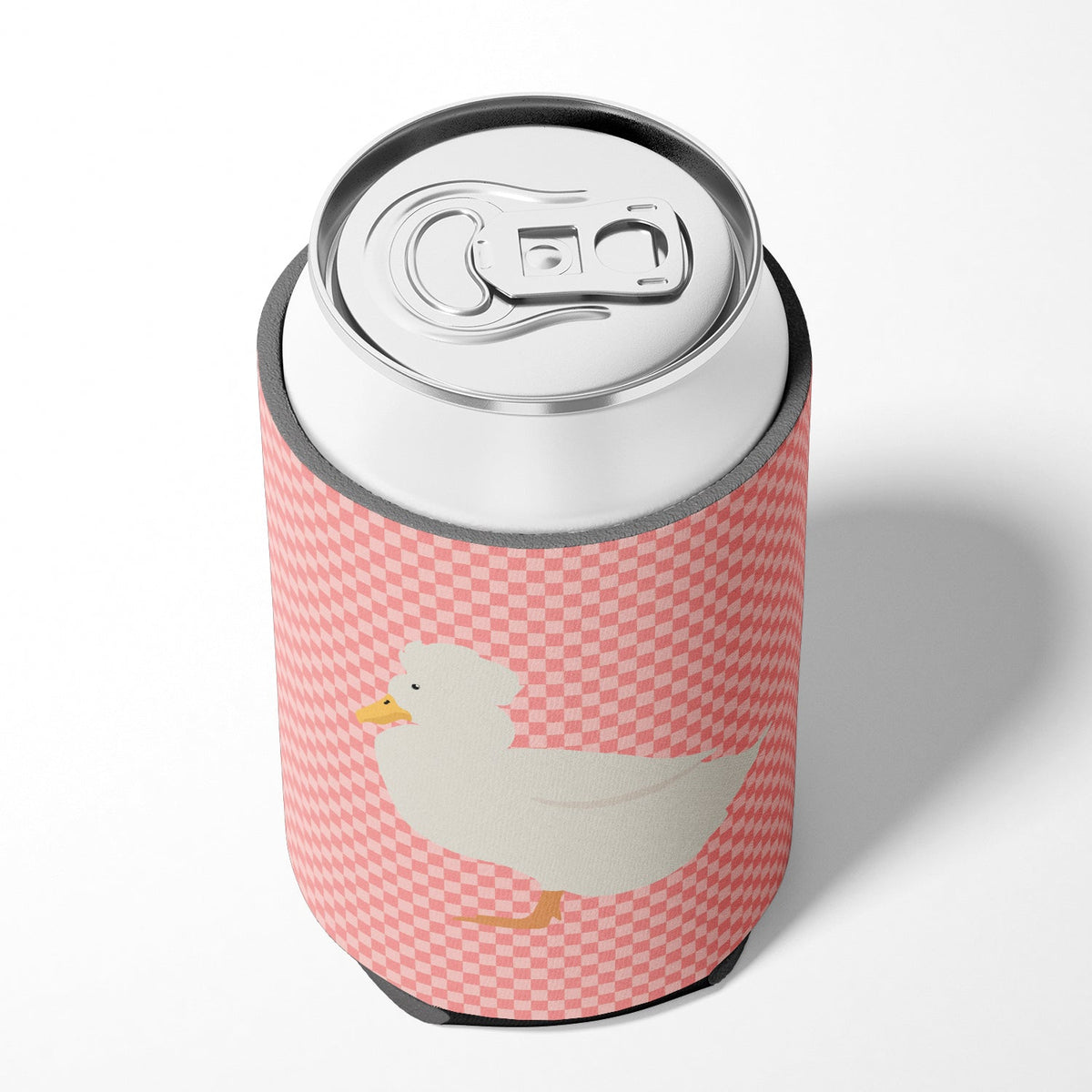 Crested Duck Pink Check Can or Bottle Hugger Cooler Sleeve for Standard 12 oz Cans, Insulated Foam Beer & Soda Can Hugger Reusable