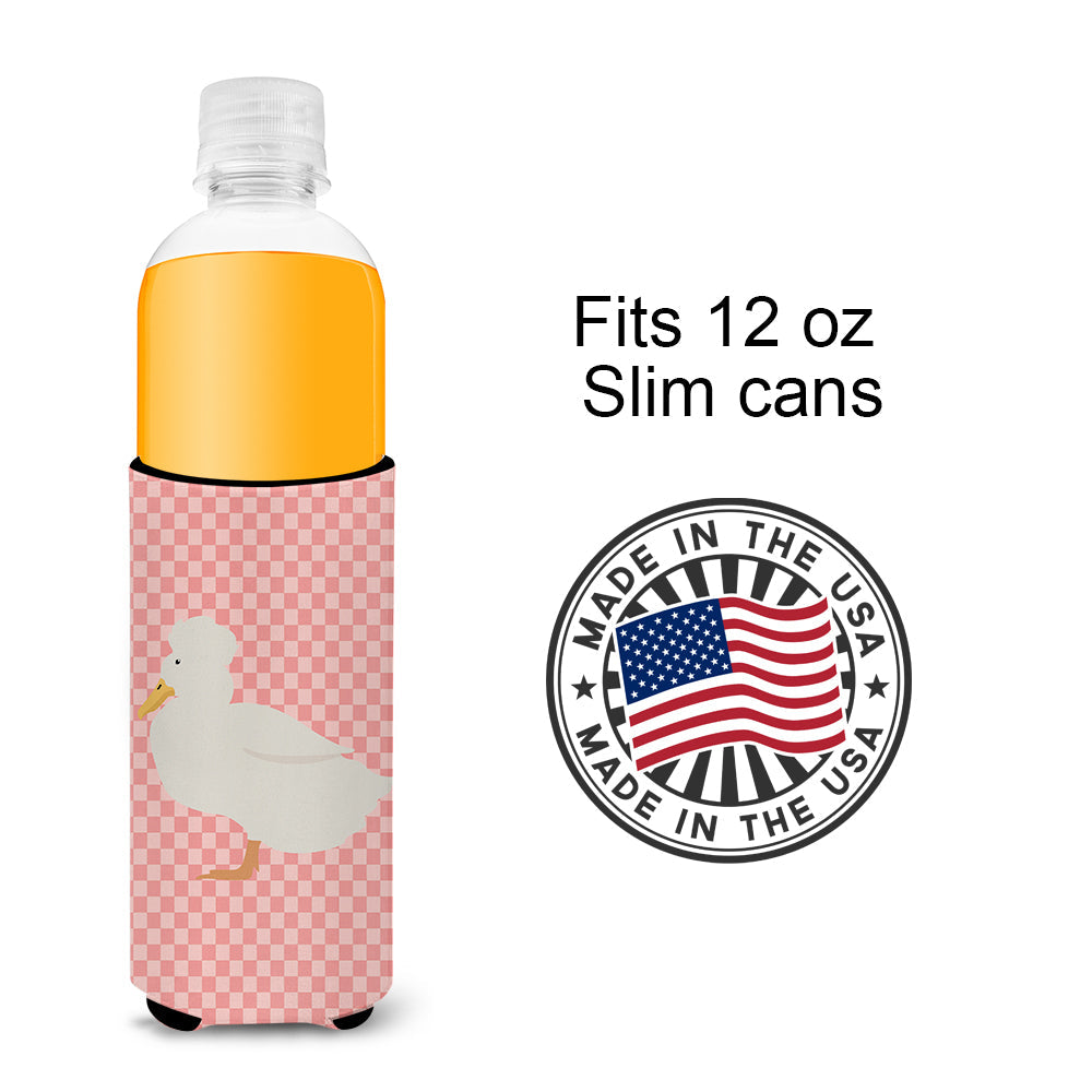 Crested Duck Pink Check Slim Can Hugger , Insulated Foam Hugger for 12 oz Slim Cans, Beer Bottles & Water Bottles, Printed in USA