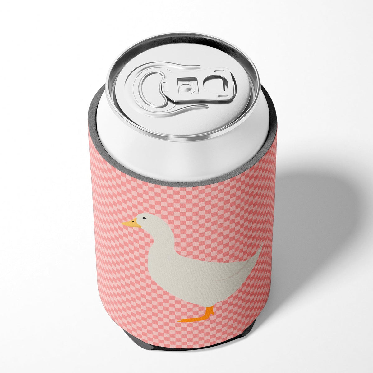 American Pekin Duck Pink Check Can or Bottle Hugger Cooler Sleeve for Standard 12 oz Cans, Insulated Foam Beer & Soda Can Hugger Reusable