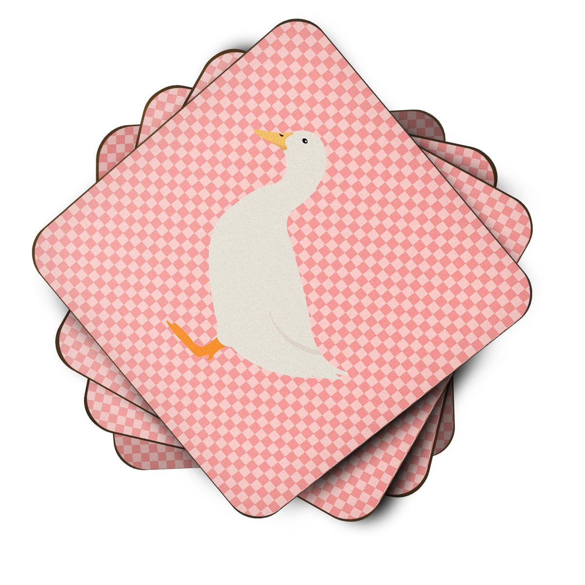 American Pekin Duck Pink Check Foam Coasters Set of 4 Cup Coasters for Indoor Outdoor, Tabletop Protection, Anti Slip, Mouse pad Material
