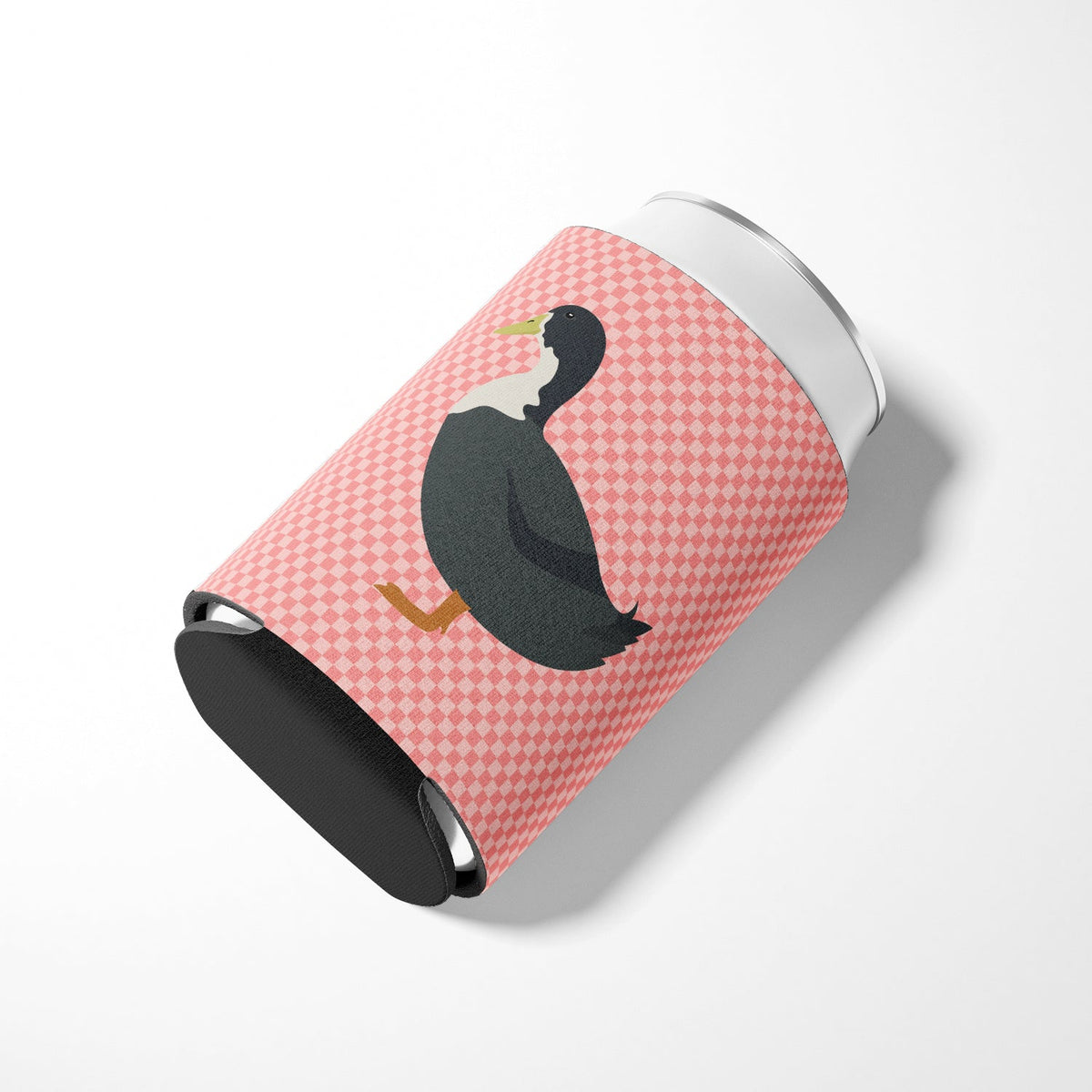Blue Swedish Duck Pink Check Can or Bottle Hugger Cooler Sleeve for Standard 12 oz Cans, Insulated Foam Beer & Soda Can Hugger Reusable