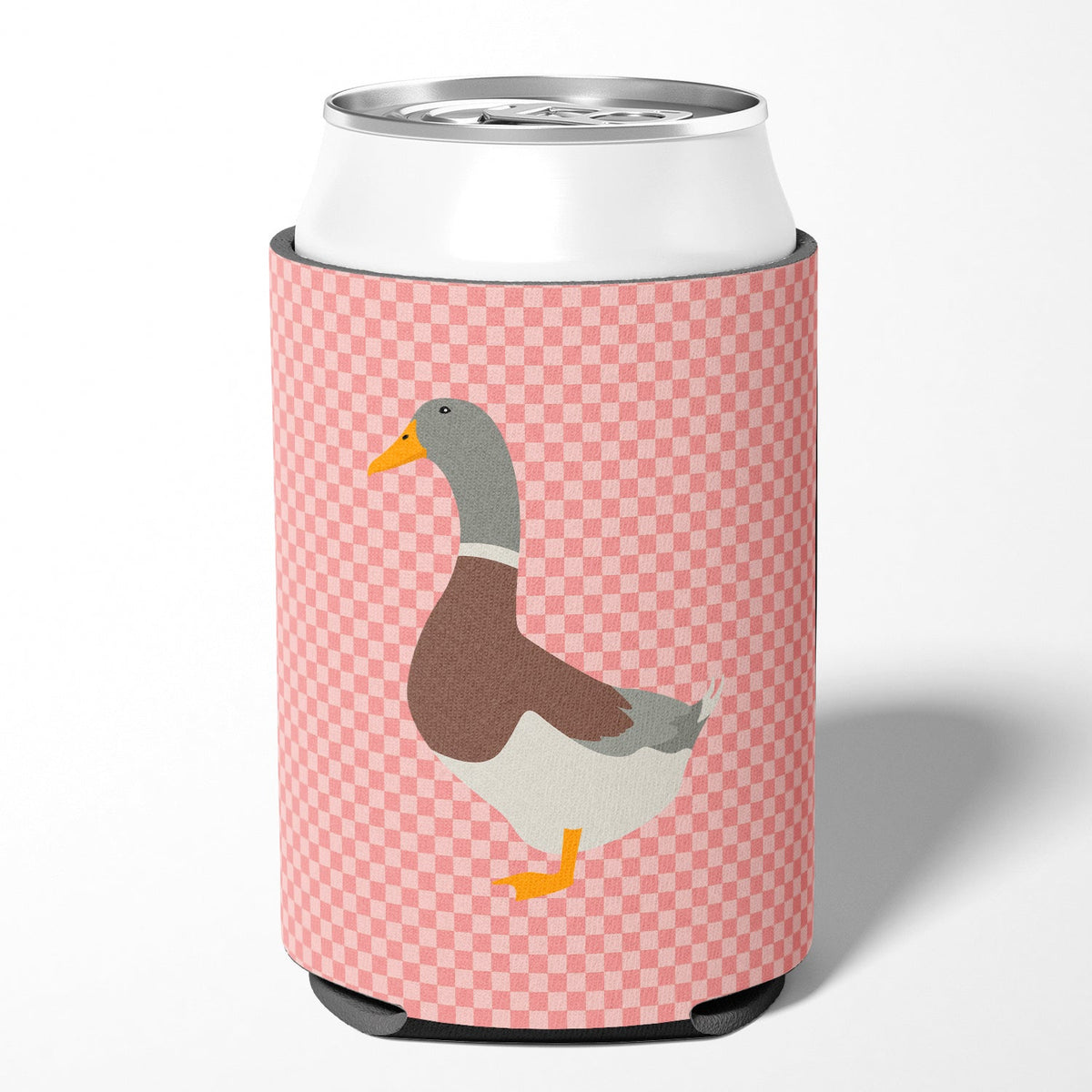 Saxony Sachsenente Duck Pink Check Can or Bottle Hugger Cooler Sleeve for Standard 12 oz Cans, Insulated Foam Beer & Soda Can Hugger Reusable