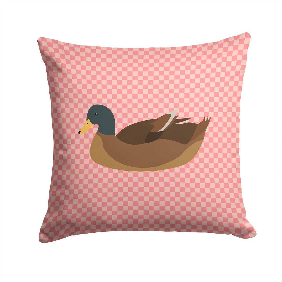 Khaki Campbell Duck Pink Check Decorative Throw Pillow 14x14 Indoor Outdoor Accent Cushion, Fabric Cover with Insert for Sofa, Bed, Porch & Living Room