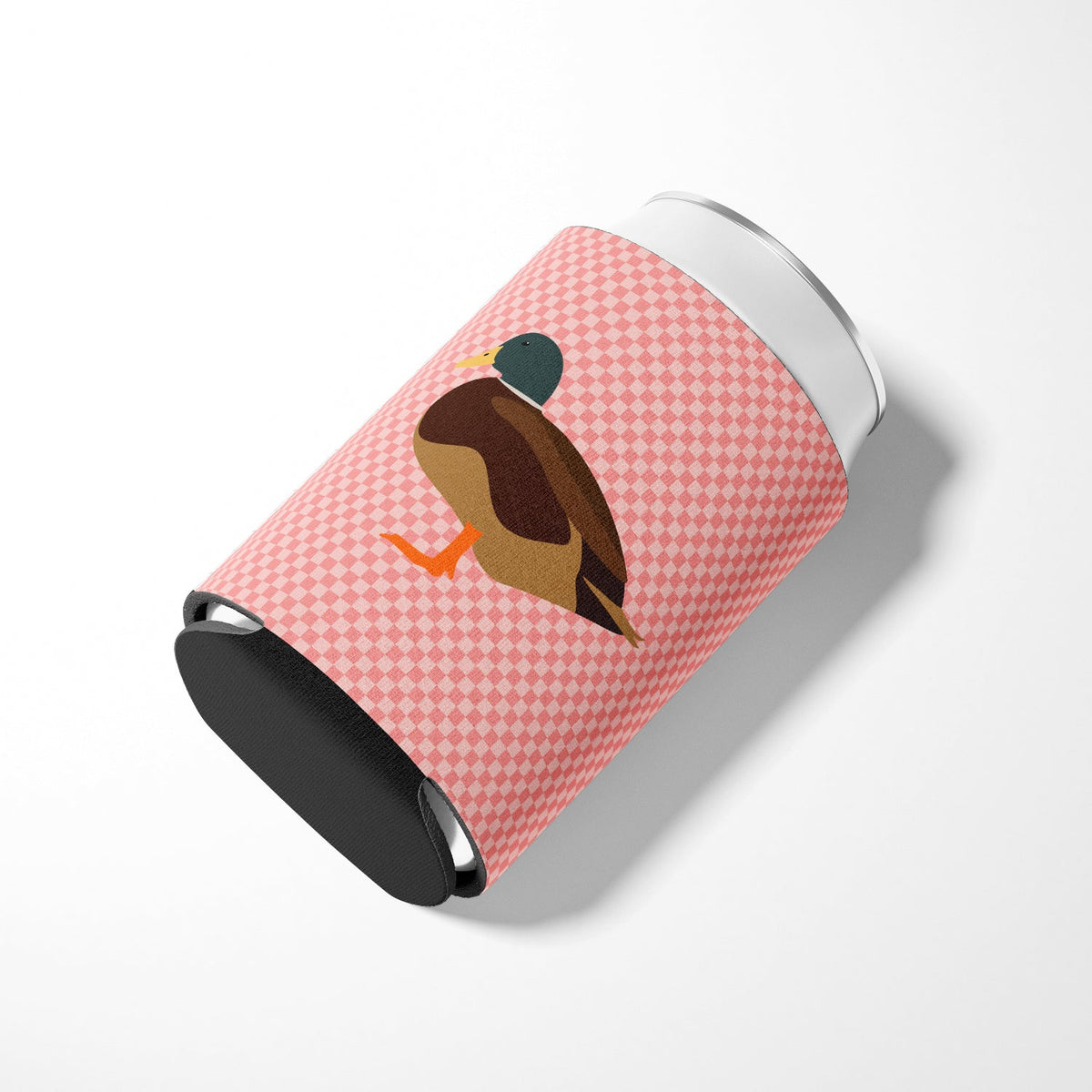 Silver Bantam Duck Pink Check Can or Bottle Hugger Cooler Sleeve for Standard 12 oz Cans, Insulated Foam Beer & Soda Can Hugger Reusable