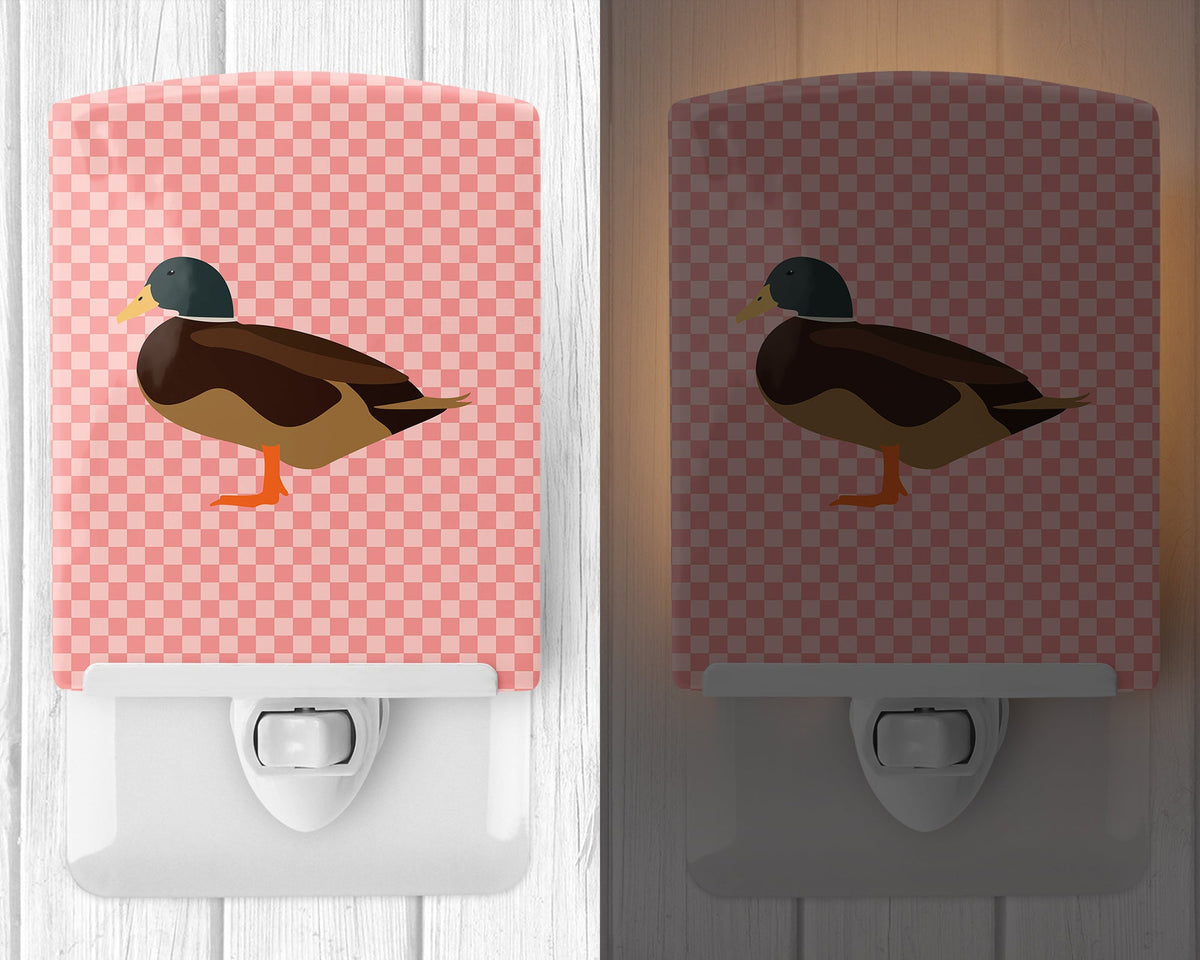 Silver Bantam Duck Pink Check Ceramic Night Light Compact, UL-Certified, Ideal for Bedroom, Bathroom, Nursery, Hallway, Kitchen, 6x4x3, Multicolor