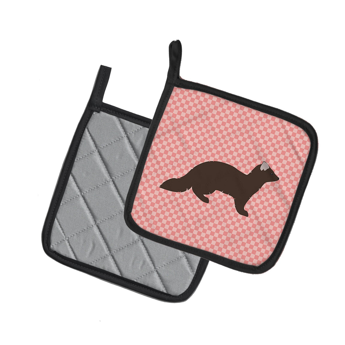 Sable Marten Pink Check Pot Holder Set of 2 Heat Resistant Quilted Hot Pads 7.5 x 7.5 Inch, Insulated Kitchen Trivets for Cooking & Baking