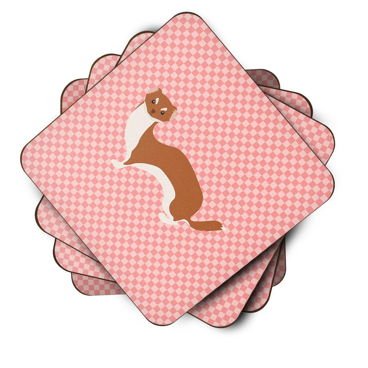 Weasel Pink Check Foam Coasters Set of 4 Cup Coasters for Indoor Outdoor, Tabletop Protection, Anti Slip, Mouse pad Material