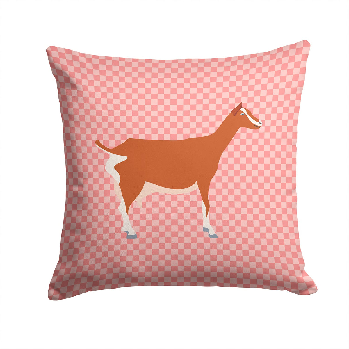 Toggenburger Goat Pink Check Decorative Throw Pillow 14x14 Indoor Outdoor Accent Cushion, Fabric Cover with Insert for Sofa, Bed, Porch & Living Room