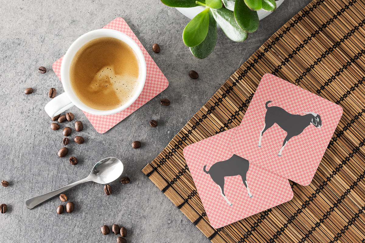 Black Bengal Goat Pink Check Foam Coasters Set of 4 Cup Coasters for Indoor Outdoor, Tabletop Protection, Anti Slip, Mouse pad Material