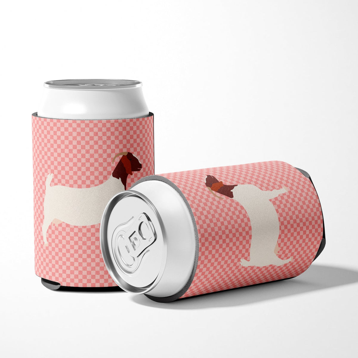 Boer Goat Pink Check Can or Bottle Hugger Cooler Sleeve for Standard 12 oz Cans, Insulated Foam Beer & Soda Can Hugger Reusable