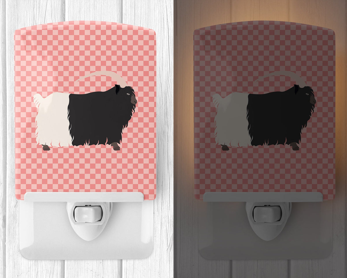 Welsh Black-Necked Goat Pink Check Ceramic Night Light Compact, UL-Certified, Ideal for Bedroom, Bathroom, Nursery, Hallway, Kitchen, 6x4x3, Multicolor