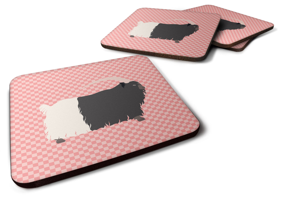 Welsh Black-Necked Goat Pink Check Foam Coasters Set of 4 Cup Coasters for Indoor Outdoor, Tabletop Protection, Anti Slip, Mouse pad Material