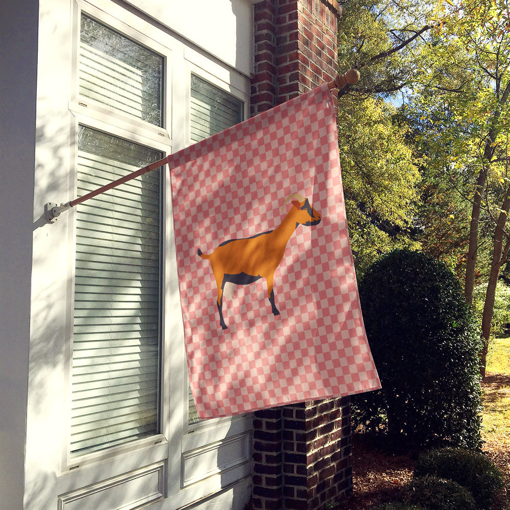 Oberhasli Goat Pink Check House Flag 28x40 Porch Sleeve Pole Decorative Outside Yard Banner Artwork Wall Hanging, Polyester