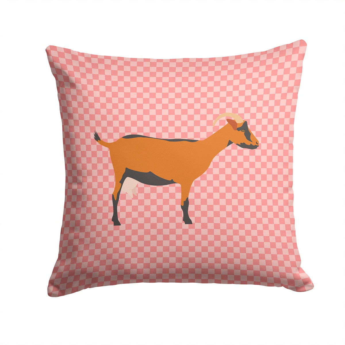 Oberhasli Goat Pink Check Decorative Throw Pillow 14x14 Indoor Outdoor Accent Cushion, Fabric Cover with Insert for Sofa, Bed, Porch & Living Room
