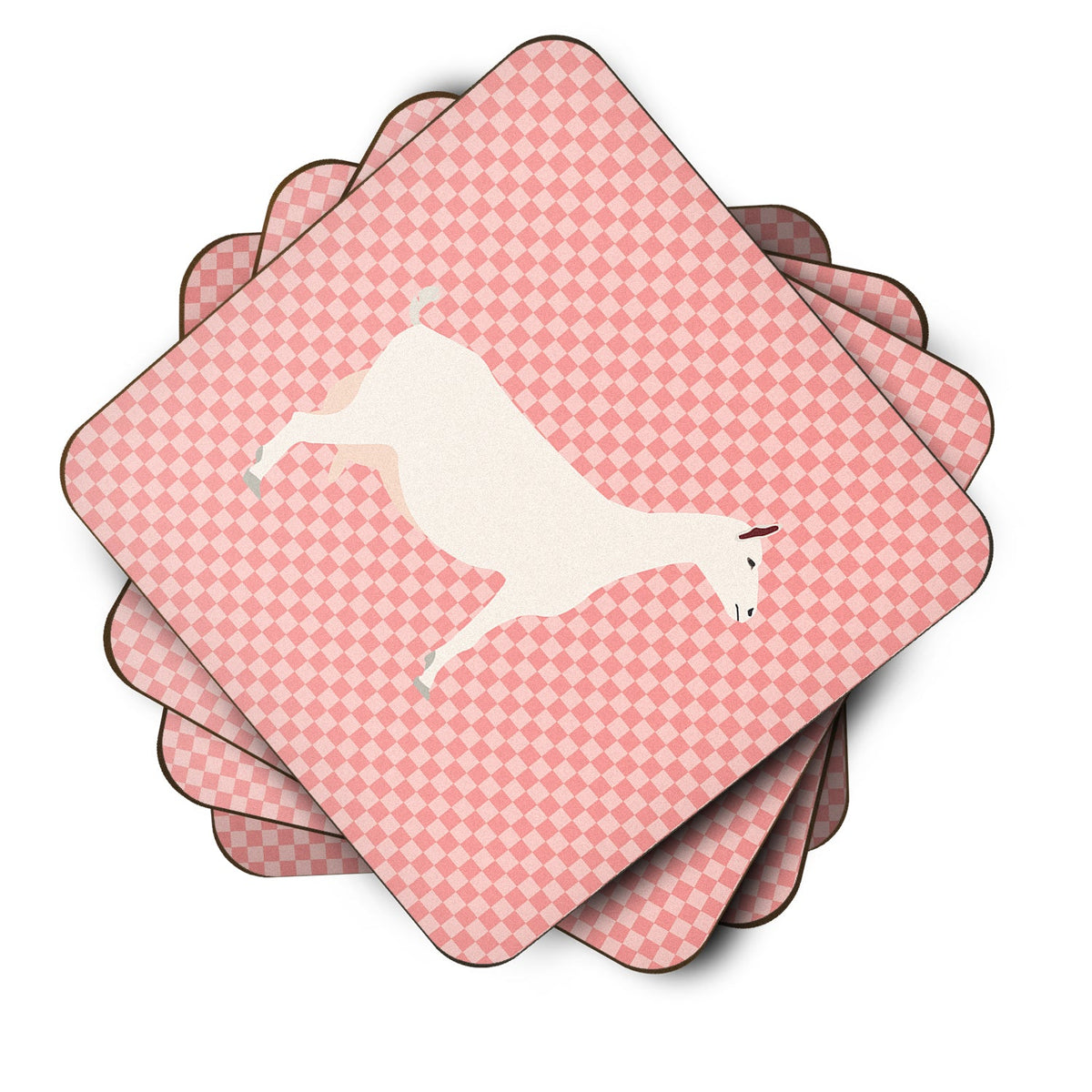 Saanen Goat Pink Check Foam Coasters Set of 4 Cup Coasters for Indoor Outdoor, Tabletop Protection, Anti Slip, Mouse pad Material