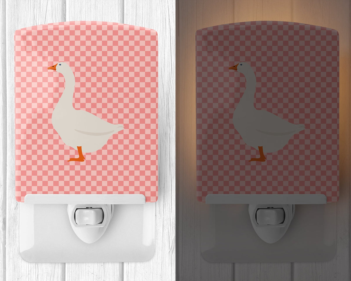 Embden Goose Pink Check Ceramic Night Light Compact, UL-Certified, Ideal for Bedroom, Bathroom, Nursery, Hallway, Kitchen, 6x4x3, Multicolor