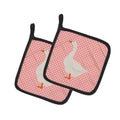Embden Goose Pink Check Pot Holder Set of 2 Heat Resistant Quilted Hot Pads 7.5 x 7.5 Inch, Insulated Kitchen Trivets for Cooking & Baking