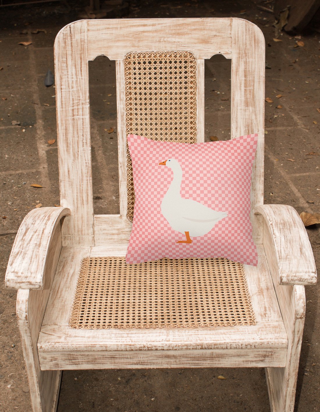 Embden Goose Pink Check Decorative Throw Pillow 18x18 Indoor Outdoor Accent Cushion, Fabric Cover with Insert for Sofa, Bed, Porch & Living Room