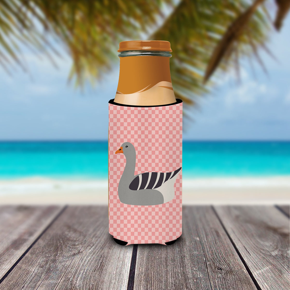 Pilgrim Goose Pink Check Slim Can Hugger , Insulated Foam Hugger for 12 oz Slim Cans, Beer Bottles & Water Bottles, Printed in USA
