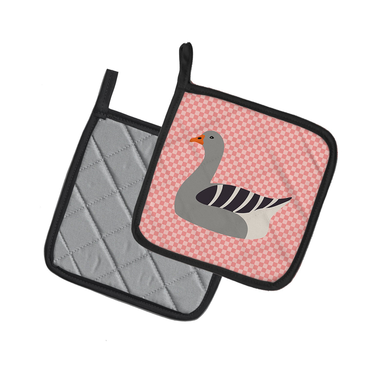 Pilgrim Goose Pink Check Pot Holder Set of 2 Heat Resistant Quilted Hot Pads 7.5 x 7.5 Inch, Insulated Kitchen Trivets for Cooking & Baking