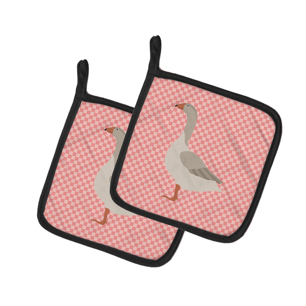 Steinbacher Goose Pink Check Pot Holder Set of 2 Heat Resistant Quilted Hot Pads 7.5 x 7.5 Inch, Insulated Kitchen Trivets for Cooking & Baking