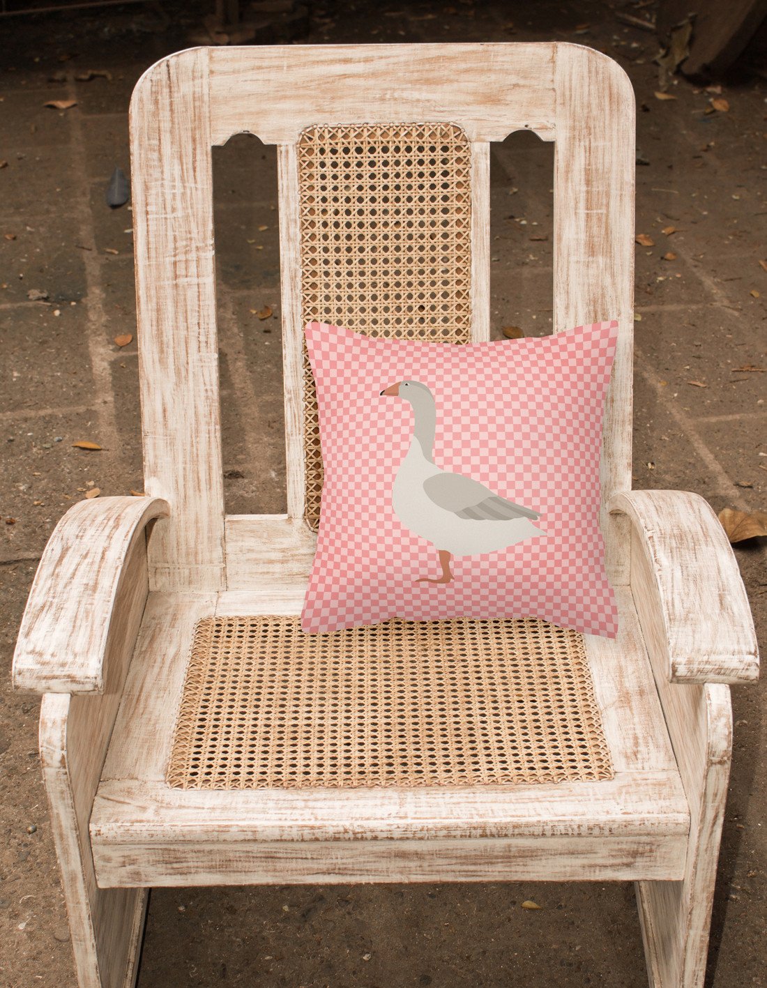 Steinbacher Goose Pink Check Decorative Throw Pillow 18x18 Indoor Outdoor Accent Cushion, Fabric Cover with Insert for Sofa, Bed, Porch & Living Room
