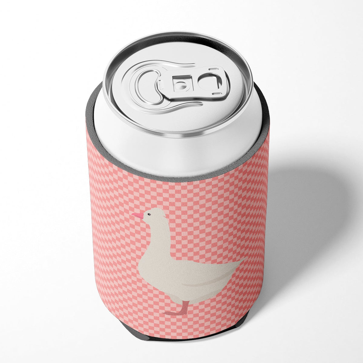 Roman Goose Pink Check Can or Bottle Hugger Cooler Sleeve for Standard 12 oz Cans, Insulated Foam Beer & Soda Can Hugger Reusable