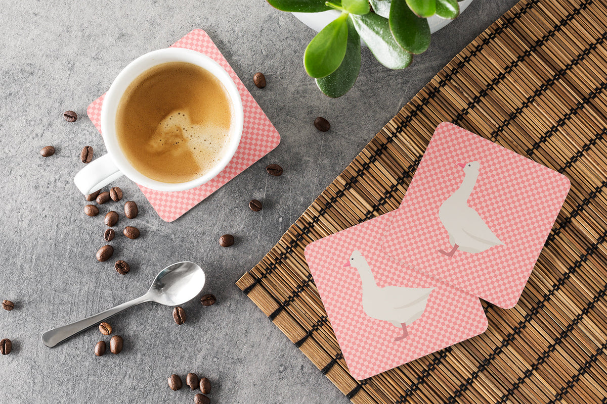 Roman Goose Pink Check Foam Coasters Set of 4 Cup Coasters for Indoor Outdoor, Tabletop Protection, Anti Slip, Mouse pad Material