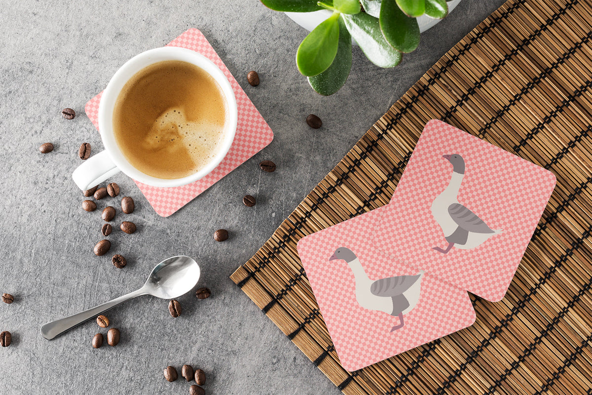 Buff Grey Back Goose Pink Check Foam Coasters Set of 4 Cup Coasters for Indoor Outdoor, Tabletop Protection, Anti Slip, Mouse pad Material