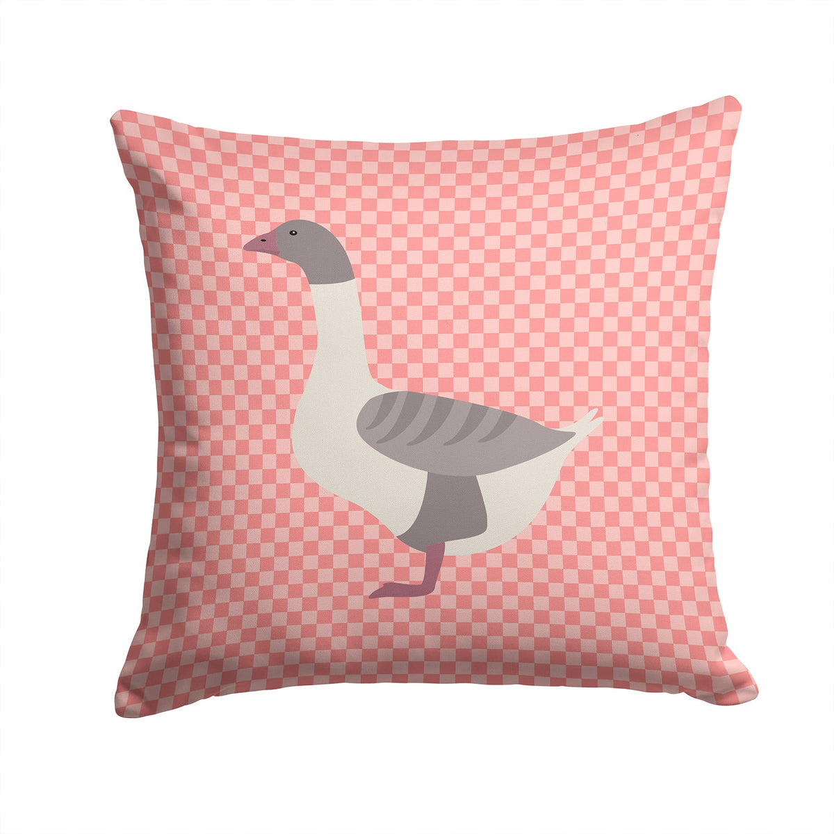 Buff Grey Back Goose Pink Check Decorative Throw Pillow 14x14 Indoor Outdoor Accent Cushion, Fabric Cover with Insert for Sofa, Bed, Porch & Living Room