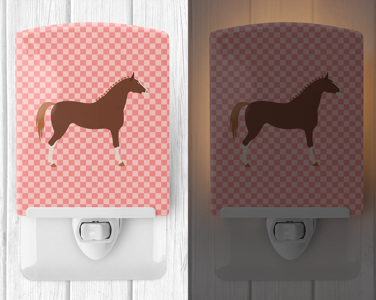 Hannoverian Horse Pink Check Ceramic Night Light Compact, UL-Certified, Ideal for Bedroom, Bathroom, Nursery, Hallway, Kitchen, 6x4x3, Multicolor