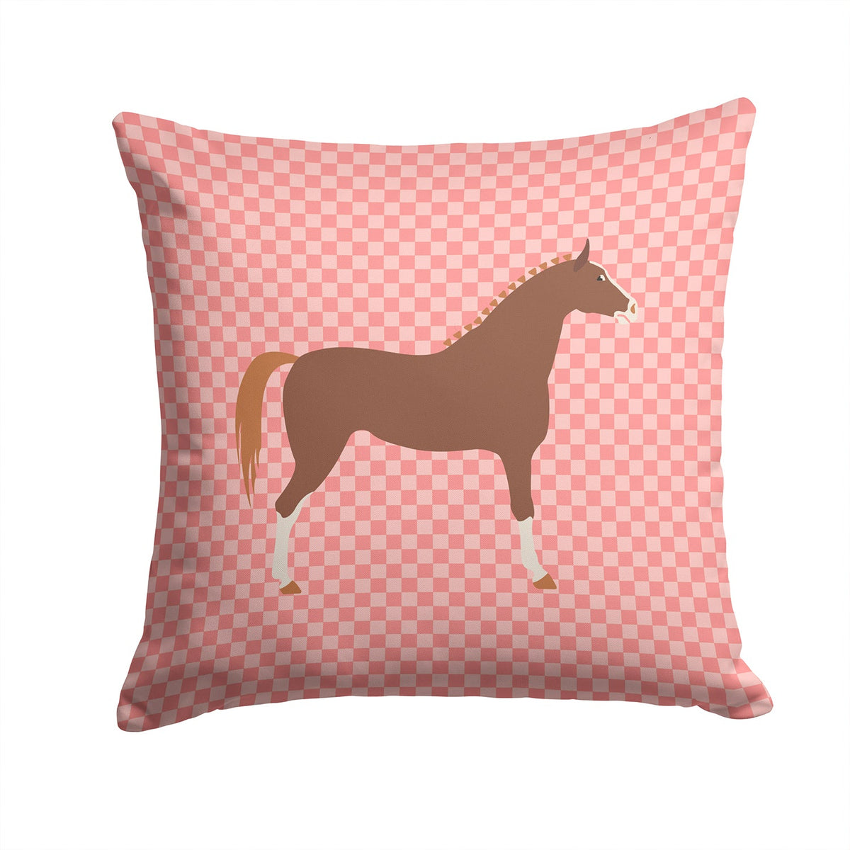 Hannoverian Horse Pink Check Decorative Throw Pillow 14x14 Indoor Outdoor Accent Cushion, Fabric Cover with Insert for Sofa, Bed, Porch & Living Room