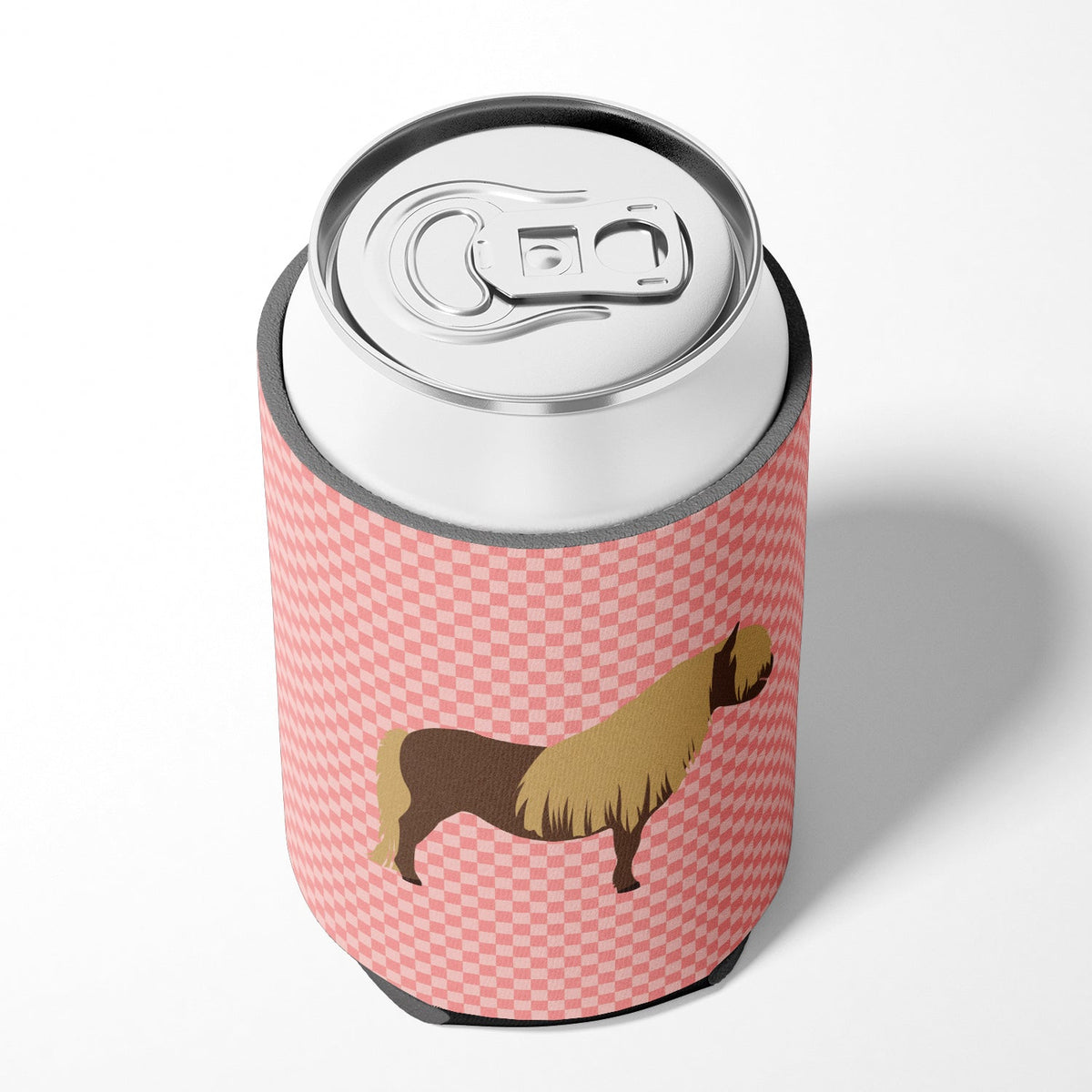 Shetland Pony Horse Pink Check Can or Bottle Hugger Cooler Sleeve for Standard 12 oz Cans, Insulated Foam Beer & Soda Can Hugger Reusable