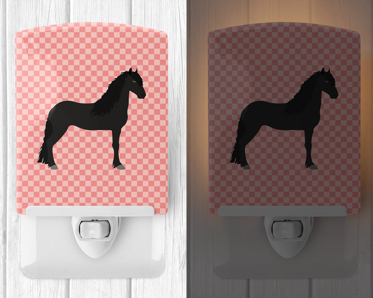 Friesian Horse Pink Check Ceramic Night Light Compact, UL-Certified, Ideal for Bedroom, Bathroom, Nursery, Hallway, Kitchen, 6x4x3, Multicolor