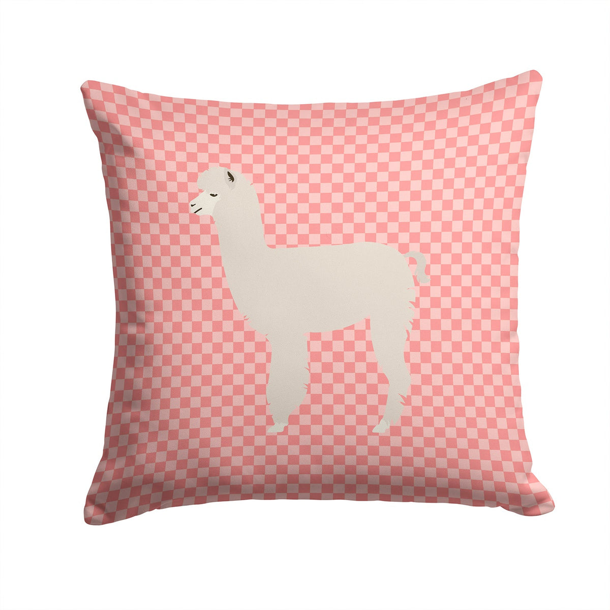 Alpaca Pink Check Decorative Throw Pillow 14x14 Indoor Outdoor Accent Cushion, Fabric Cover with Insert for Sofa, Bed, Porch & Living Room